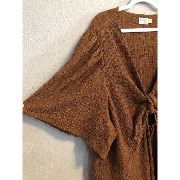Terra & Sky Womens Crinkle Tie Dress 4X Saddle Brown Flutter Feminine Romantic - Picture 5 of 8